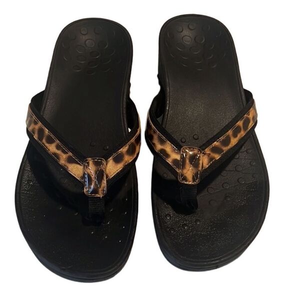 Vionic Tide Brown Cheetah Print Slide Orthaheel Flip Flop Sandals Size 9.5 - Picture 2 of 9